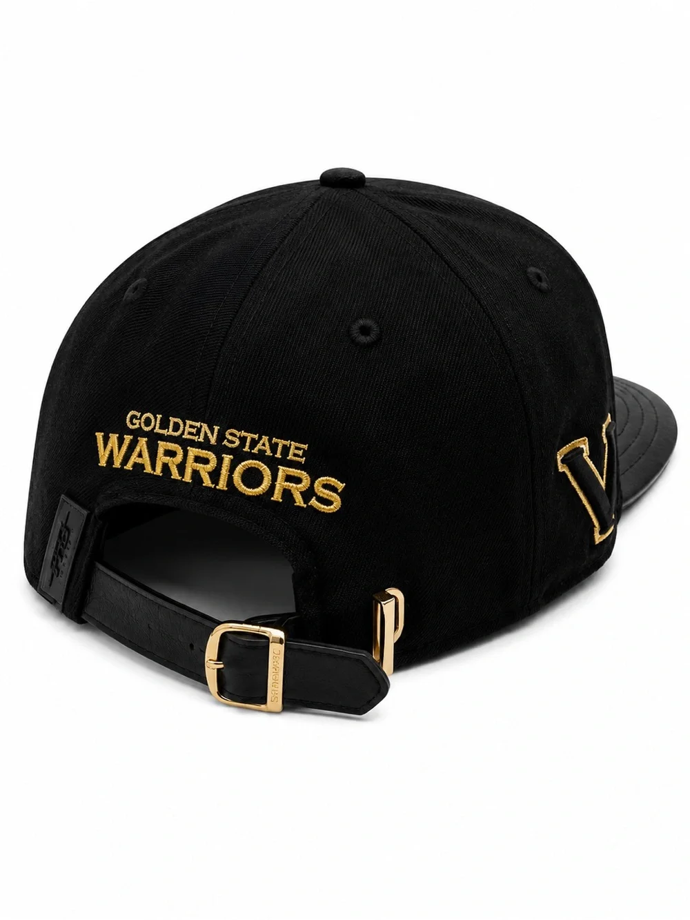Golden State Warriors Black & Gold SnapBack Hat—Faux Leather Brim—Pre-Owned